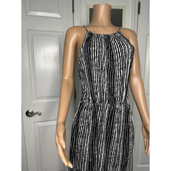 Loft Black White Marina Tie Striped Midi Dress Medium - Picture 7 of 8